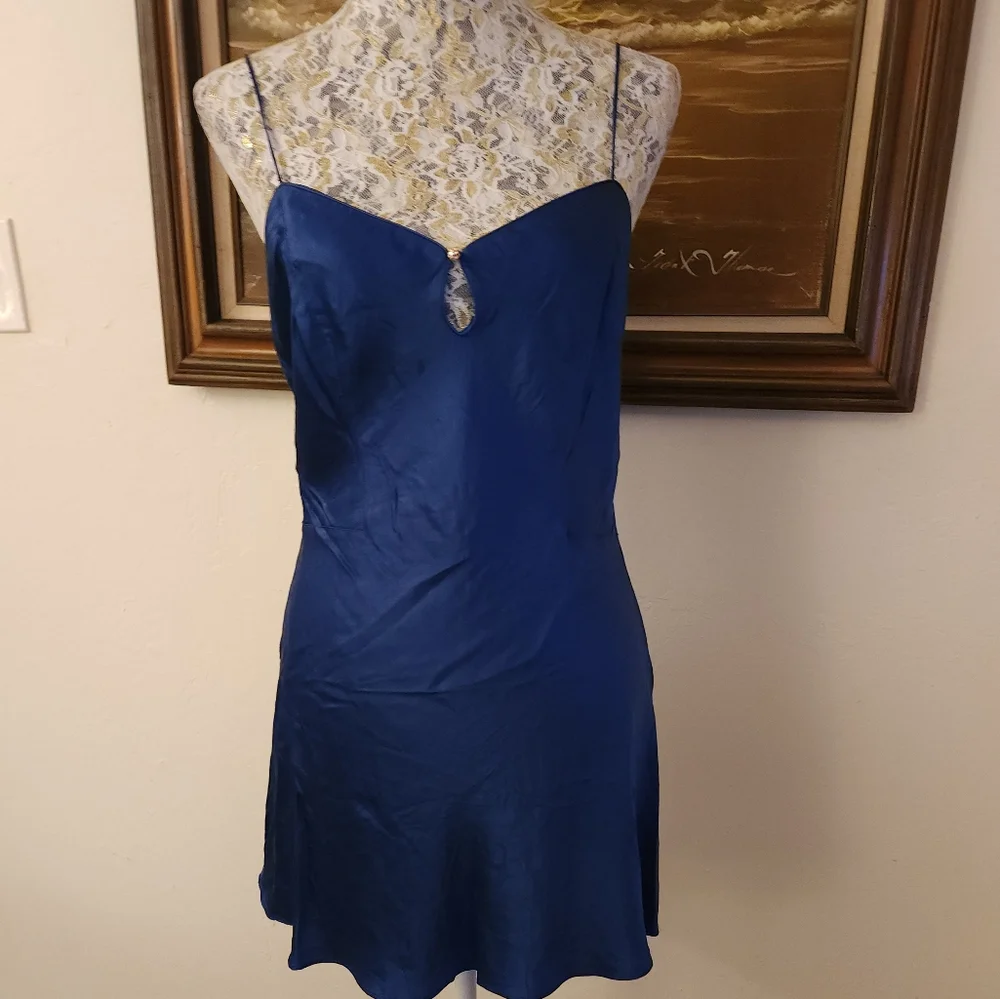 Vintage Pure Silk 1990s Victorias Secret  Royal Blue Slip Dress - Picture 16 of 16